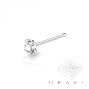 CLEAR ROUND CZ PRONG SET NOSE BONE PACKAGE 316L SURGICAL STEEL